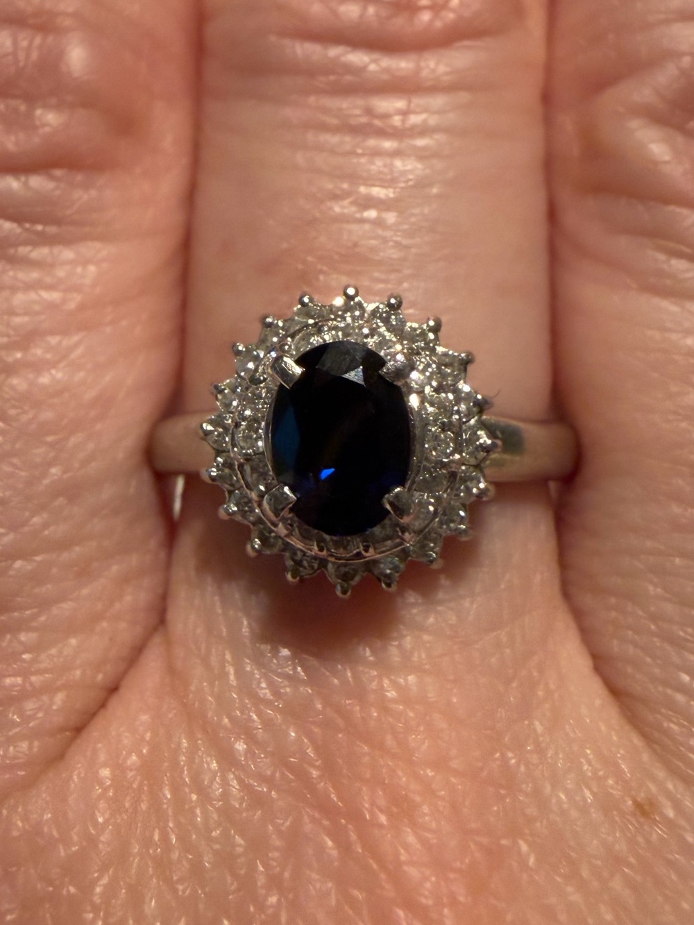 Natural sapphire and diamond platinum ring